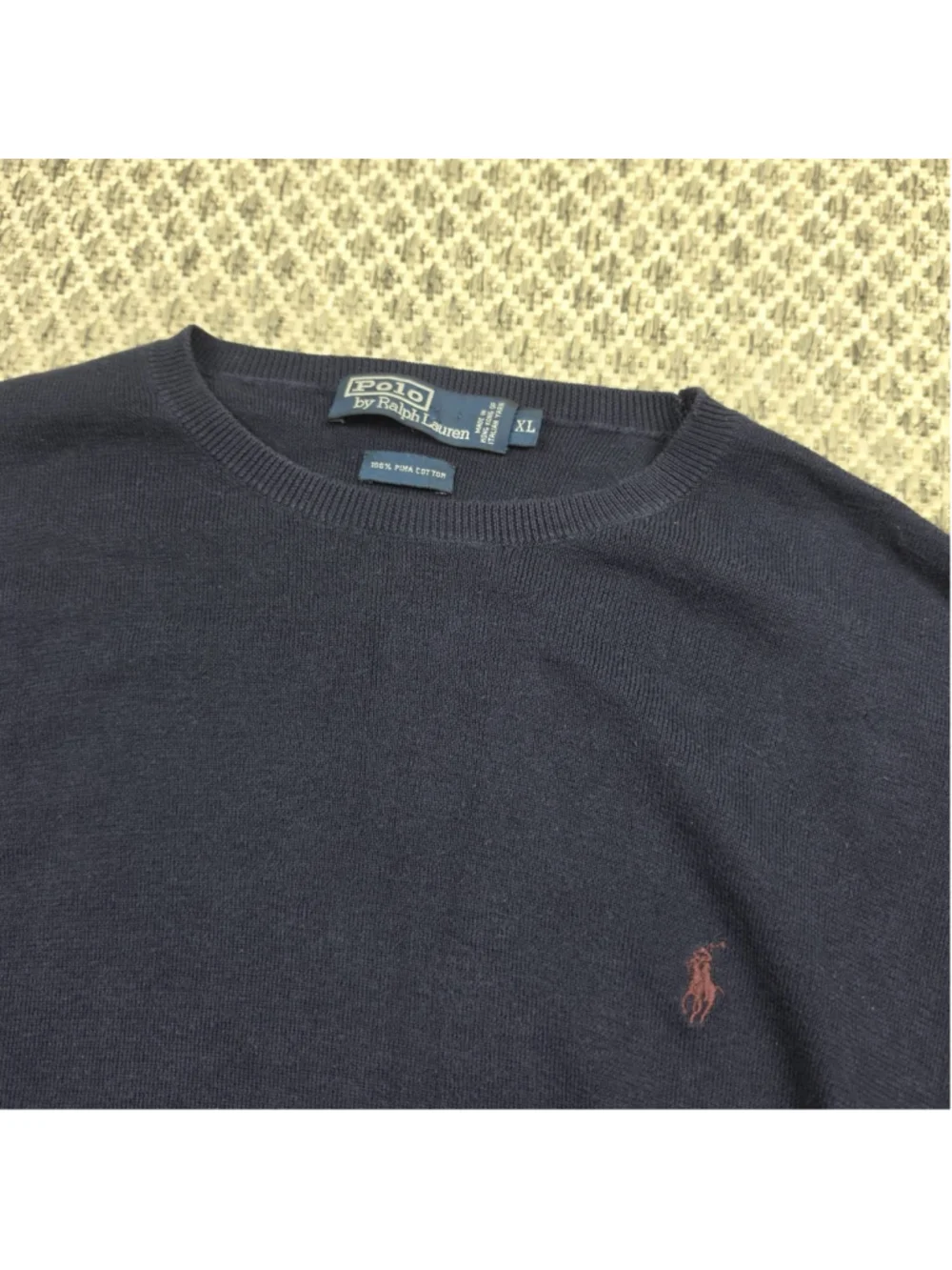 Polo Ralph Lauren Pima Cotton Sweater Navy Blue Crewneck Pony Logo XL